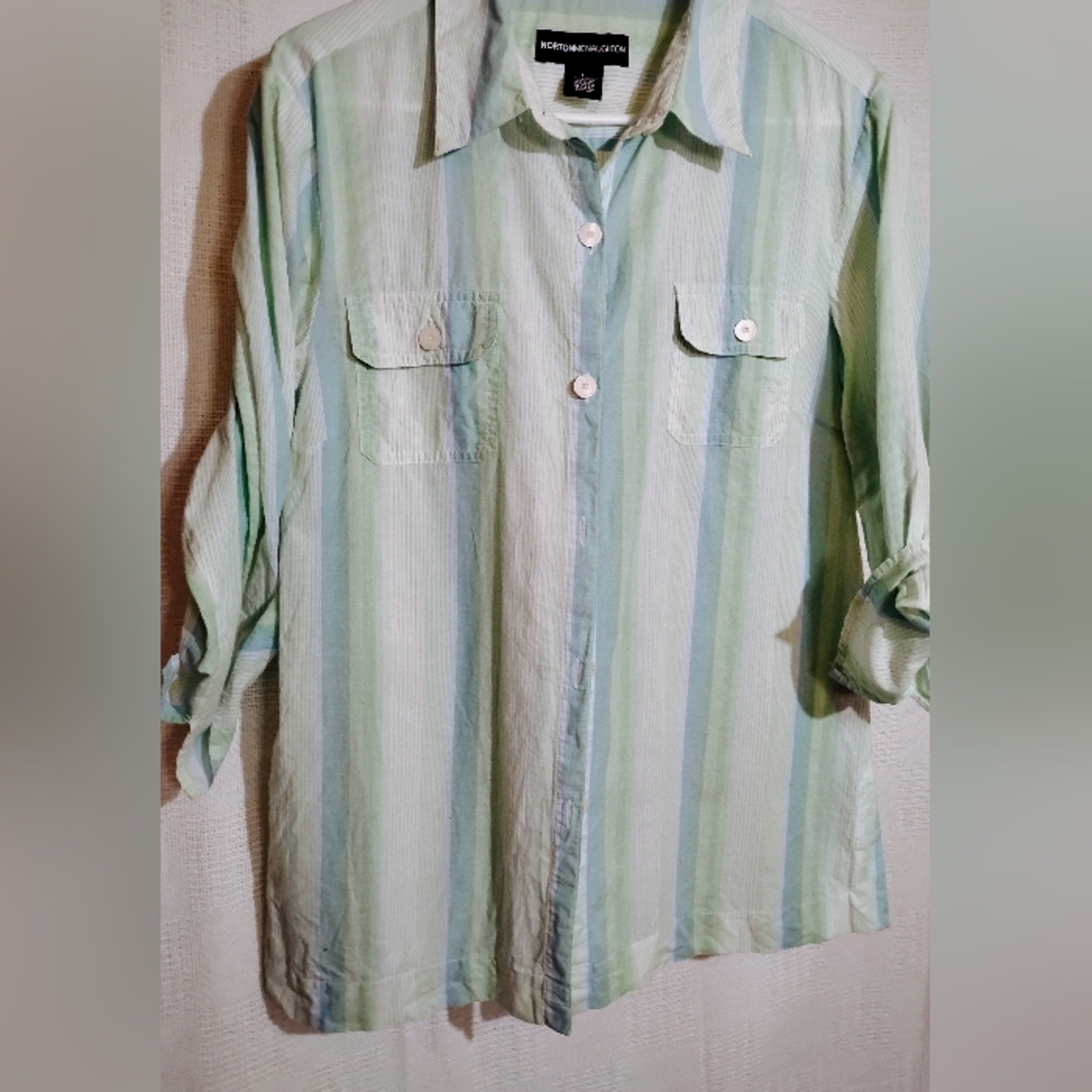 Norton Mcnaughton Spring Stripe Muted Ocean Colors. Size L